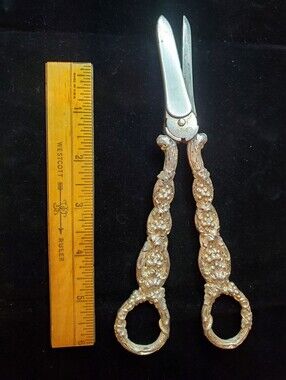 Antique Georgian Solid Silver OVERLAY Gilt Grape Shears Vines - 1830 - Stamped.